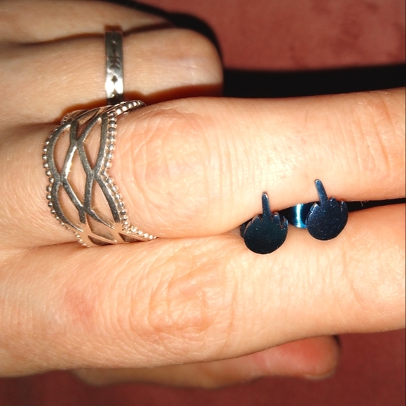 Royal Blue Middle Finger Earrings Hands 1 Pair Fun Studs Humor Funny Joke F U - Picture 7 of 11